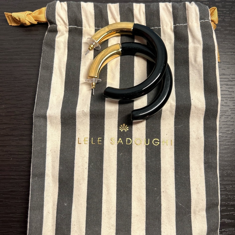 Lele Sadoughi new in box Black gold Hoop earrings.